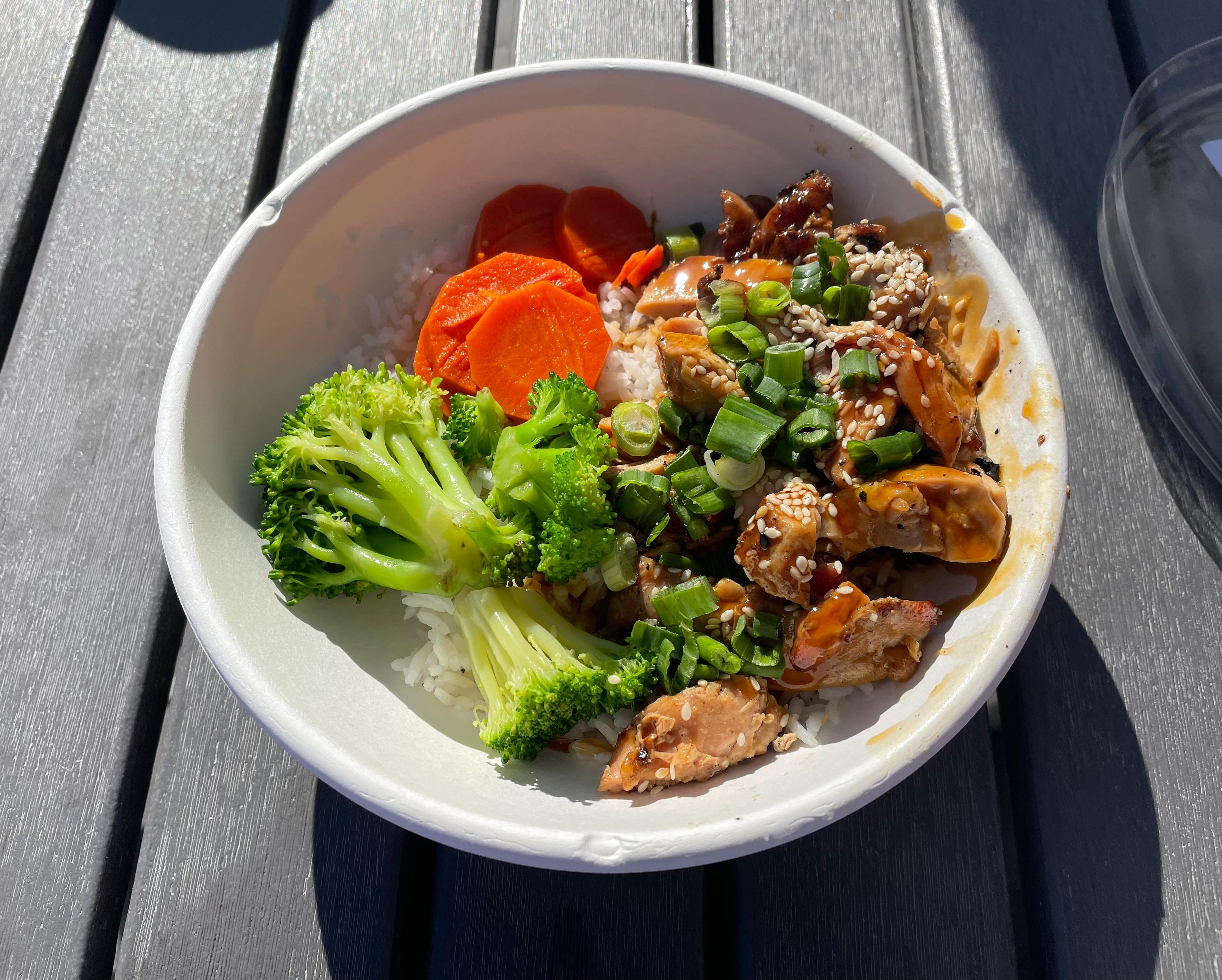 Chicken bowl; pretty good too and you get more food compared to the salmon bowl