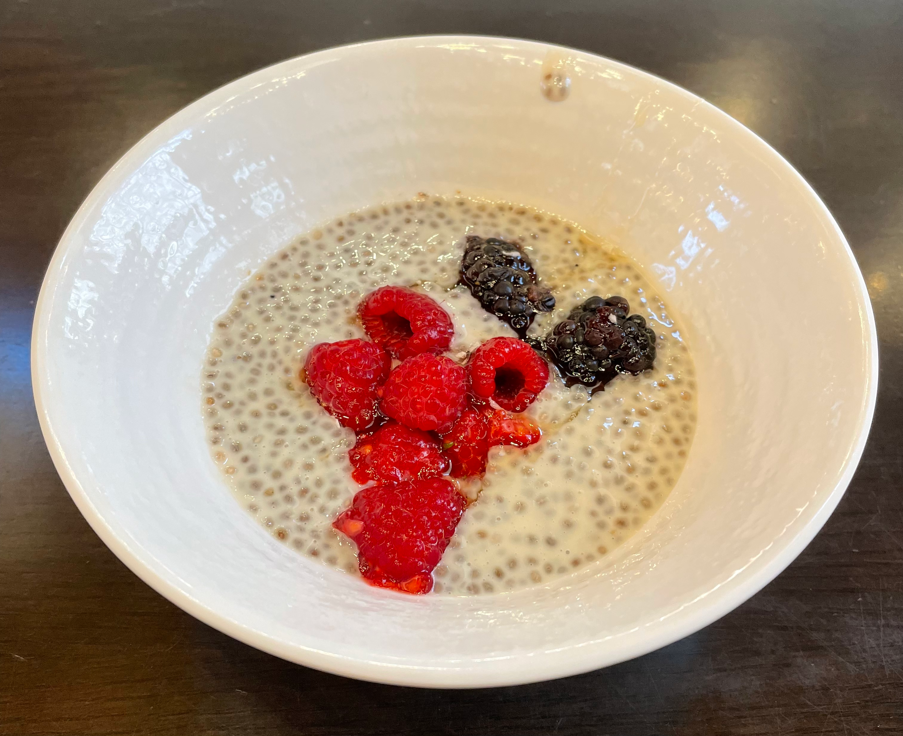 Chia seed pudding with raspberries and blackberries