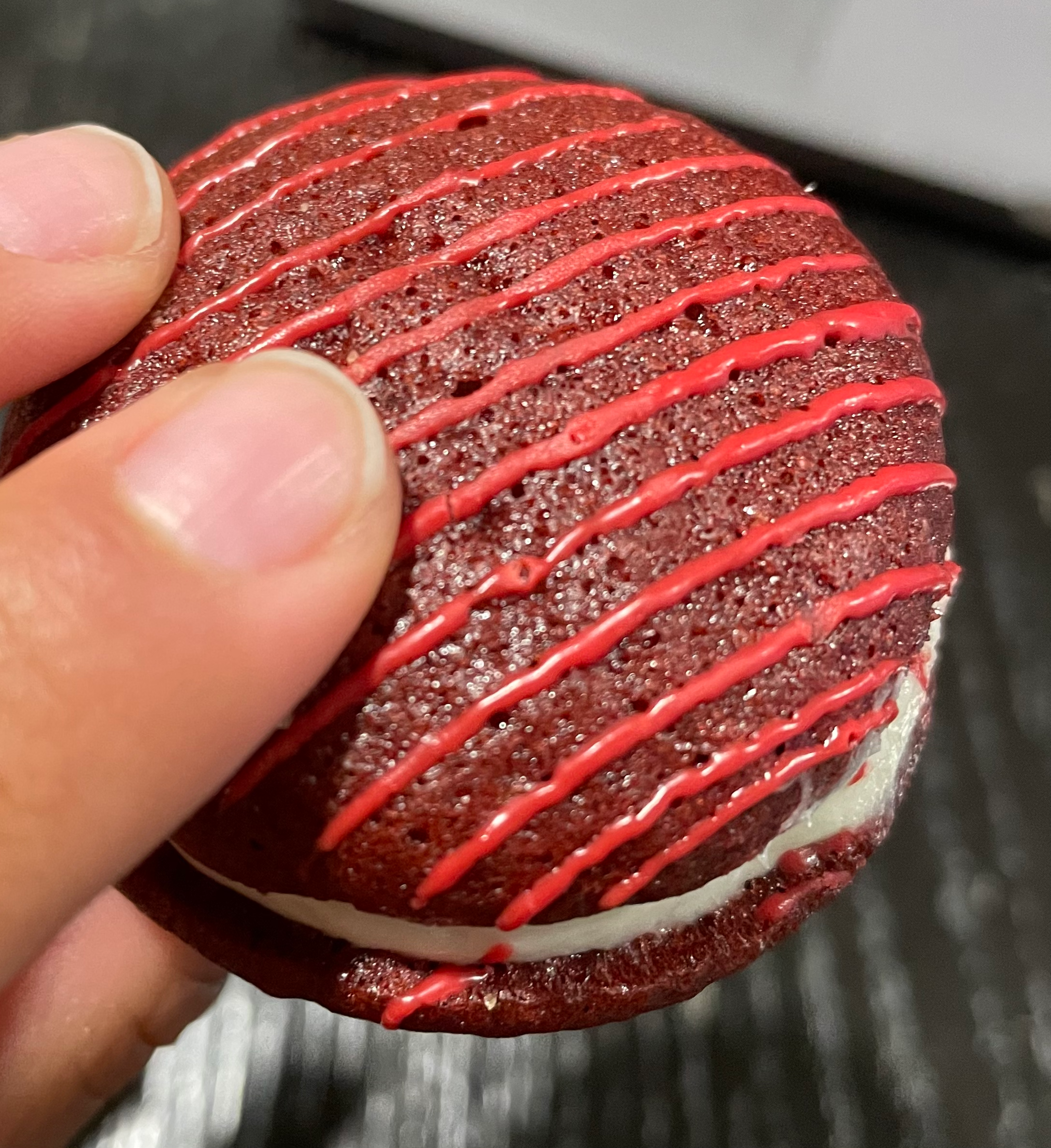 Red velvet whoopie pie