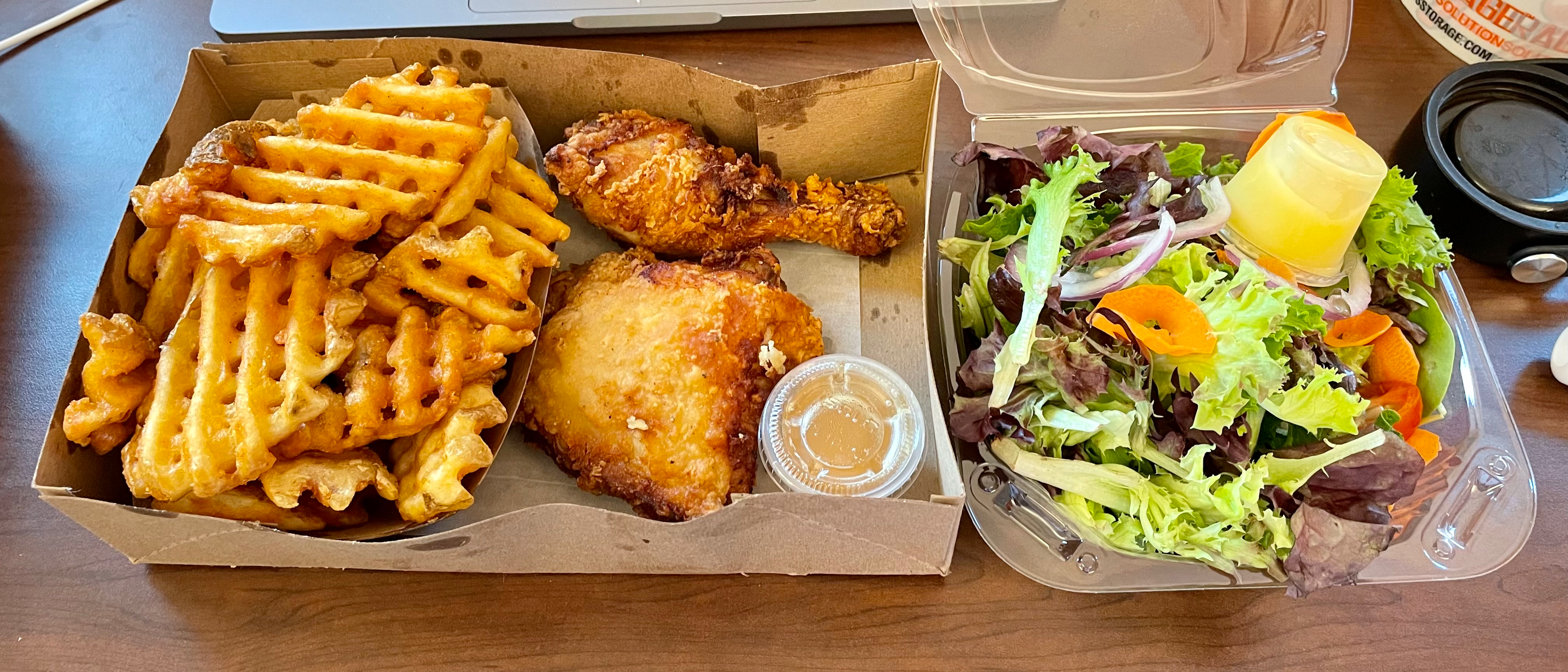 2pc Meal with Waffle Fries and House Salad; $13.75