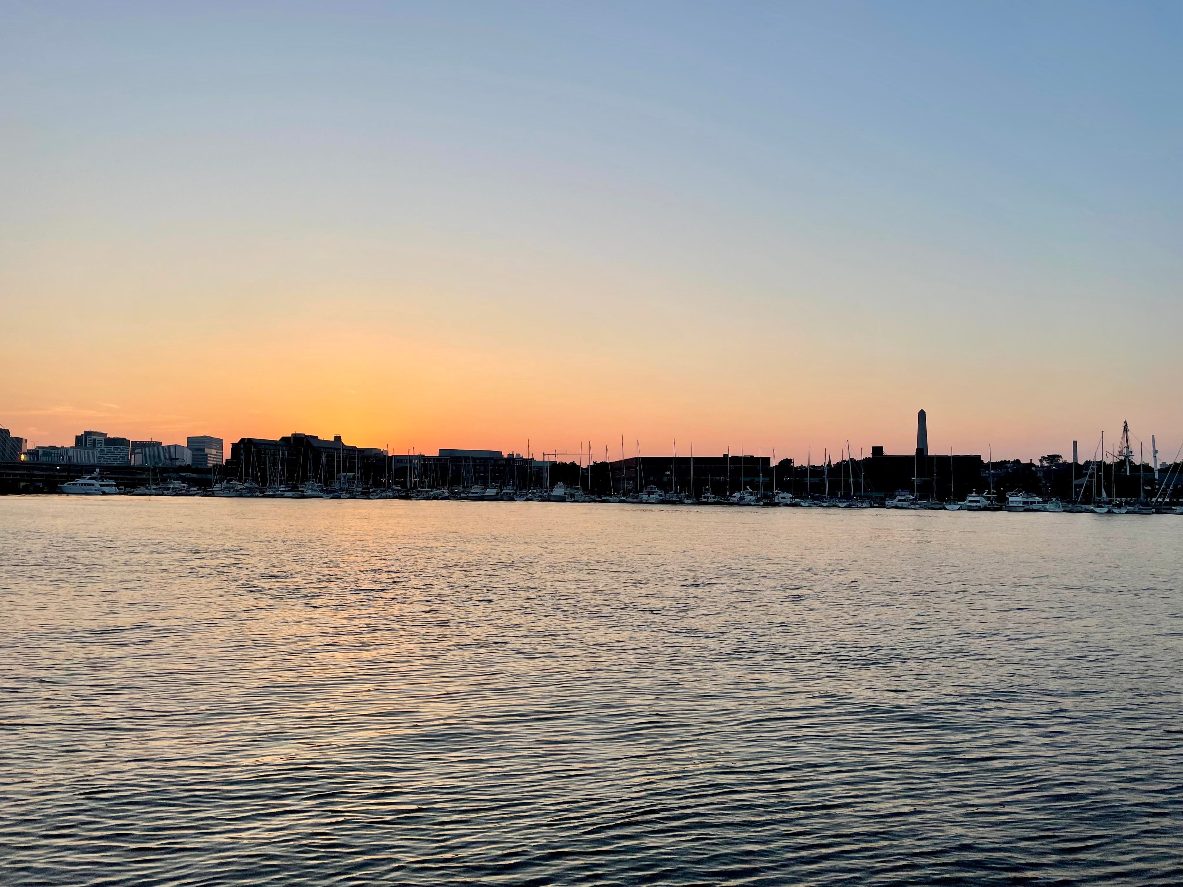 sunset at Langone Park, facing Bunker Hill